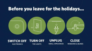 Before you leave for the holidays... Switch off electronics, turn off the lights, unplug small appliances, close windows and blinds