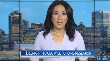 CTV News screenshot of reporter Mi-Jung Lee announcing the 33.8M gift to UBC's MS Research Network