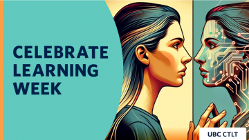 A stylized image in oranges and blues of a woman against a mirror looking at her reflection, which is blue and covered with lines representing circuitry. Text: Celebrate Learning Week